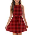 thumbnail image 3 of Girls 2025 Summer Dresses Sleeveless Plaid Dress with Belt Checkered Pattern Casual A-Line Sundress for Summer ,Sie:140, 3 of 6