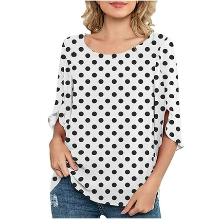 

HHei_K Womens Casual Polka Dot printe Loose 3/4 Sleeve Chiffon Blouse Tops corset tops for women