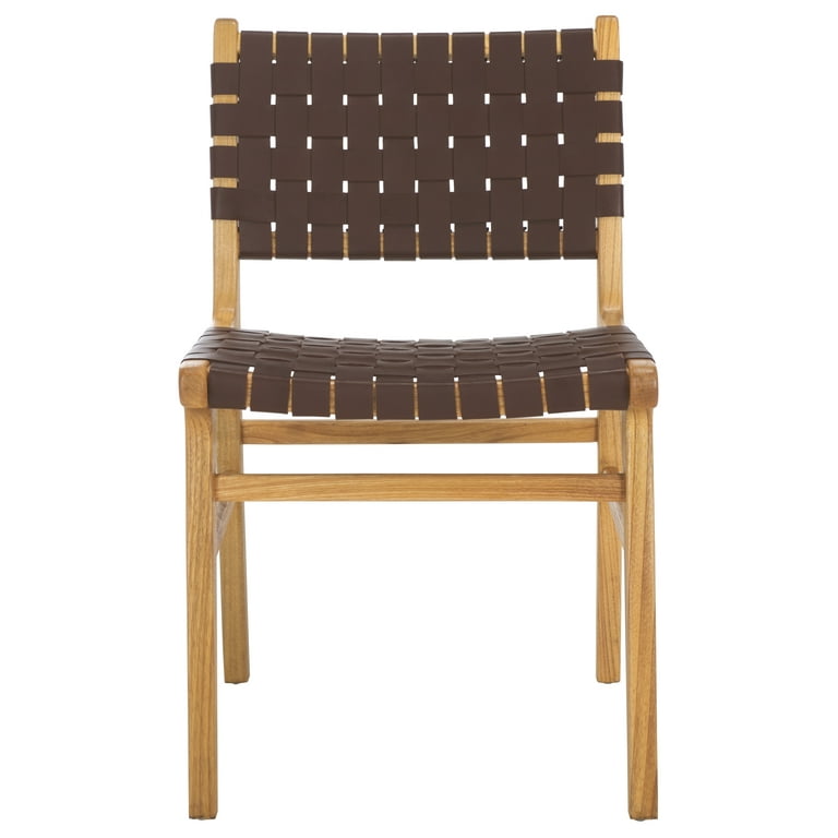 Safavieh, Dining Chair, Set of 2, Woven Leather, Cognac/Natural