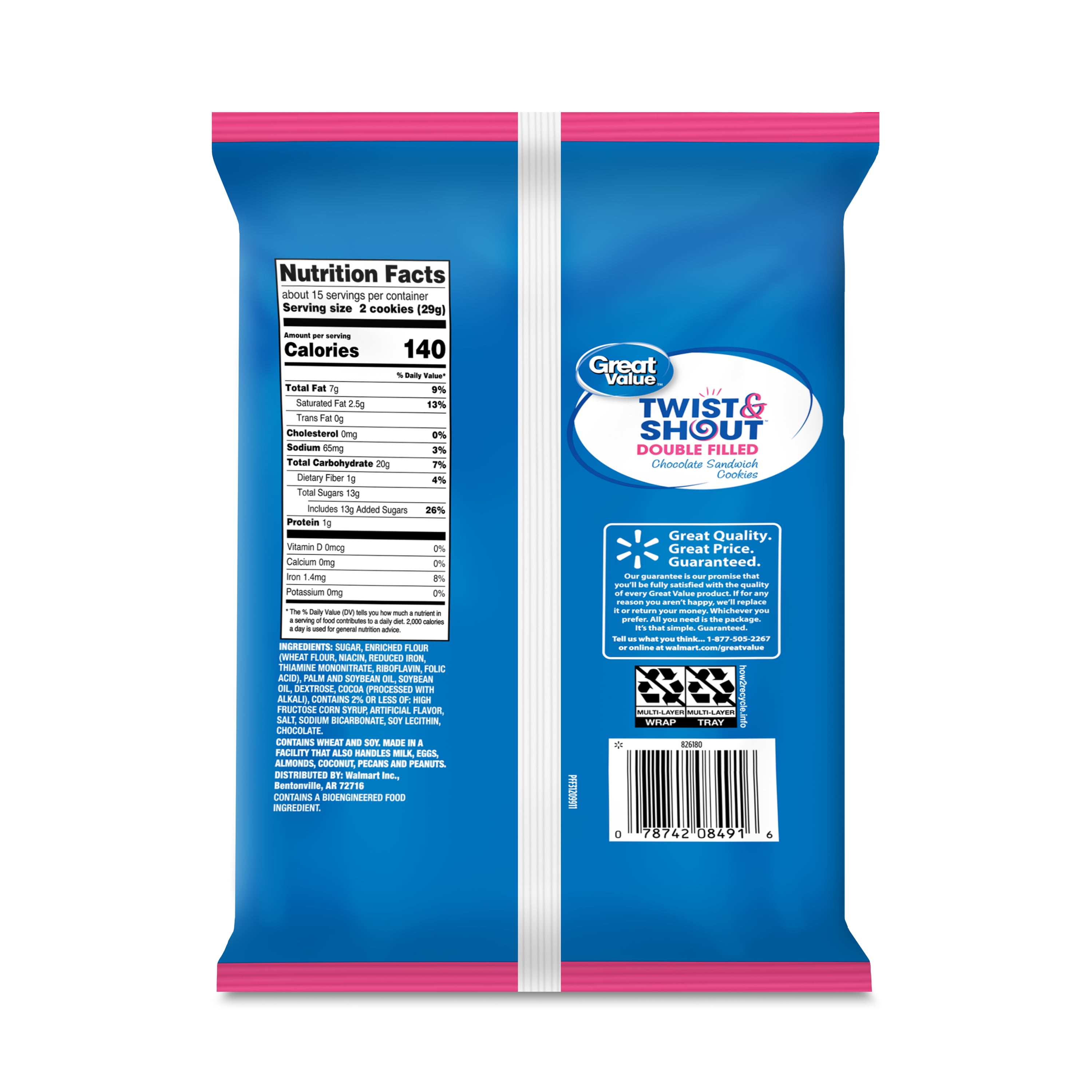 (12 pack) Great Value Twist & Shout Double Filled Chocolate Sandwich Cookies, 15.35 oz