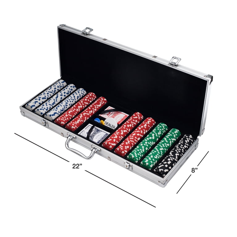 LZQ Pokerkoffer 500 Chips Texas Hold'em Poker Chips mit Schwarz Alumium Case Blackjack Gambing mit Carying Case und Casino Chips 2 Kartenspiele Dealer Small Blind Big Blind Buttons und 5 Würfel