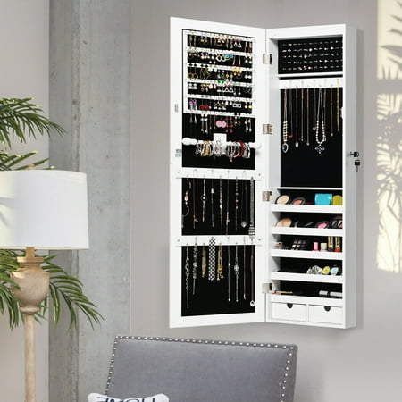 Costway Door Mounted Mirrored Jewelry Cabinet Armoire Organizer Lockable W 2 Drawers Canada Costway Door Mounted Mirrored Jewelry, Jewelry Armoire Wall Mounted
