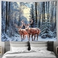 thumbnail image 2 of Winter Tapestry Wall Hanging Deer in Snowy Forest Trees Nature Wall Blankets for Bedroom Living Room Dorm Christmas Decor, 60X40IN, 2 of 5