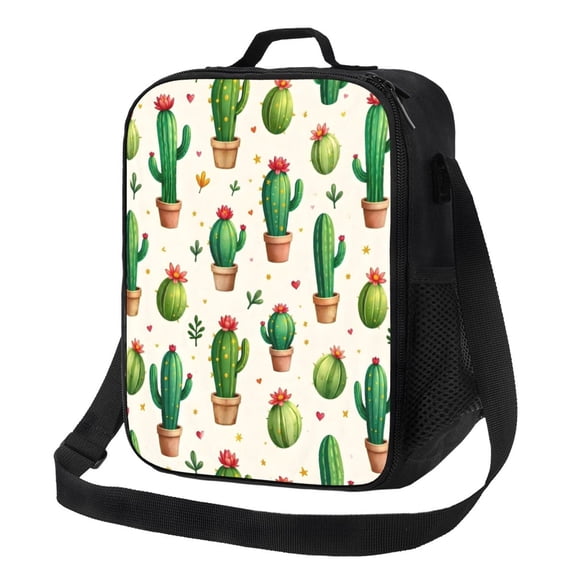 Cute Cactus Lunch Bag Insulated Thermal Lunch Box with Shoulder Strap & Handle for Women and Men