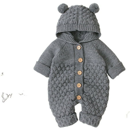 

Bmnmsl Newborn Baby Boy Girls Bear Ear Knit Romper Hooded Wool Sweater Jumpsuit Outfits