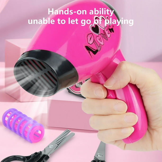 Aqestyerly Play House Hairdressing Toys Set for Girls Electric Hair Dryer Salon Hairdressing tool Set Children s Simulated Dressing and Hairdressing