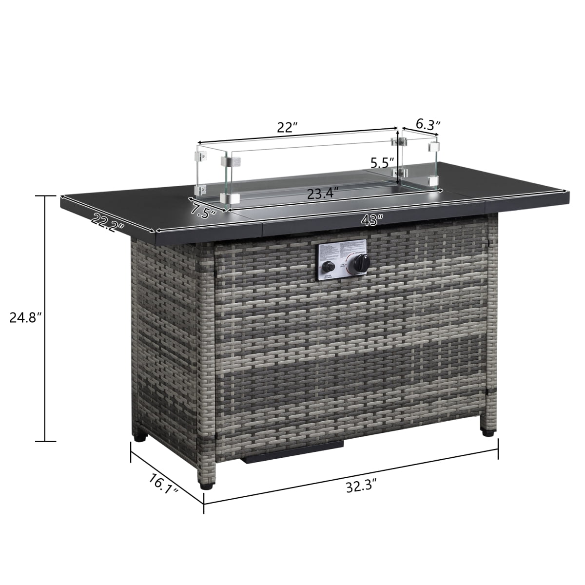 43 Inch Propane Fire Pit Table, 50,000 BTU Steel Propane Firepit with Lid & Pulse Ignition System, Outdoor Gas Fire Pit Table with Lava Rock & Imitation Rattan Weave Texture for Backyard Patio Garden