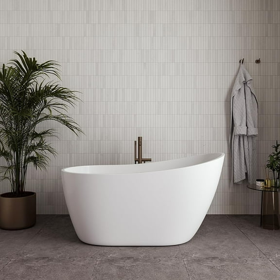 55" Streamline NDR-342-12-BBR Soaking Glossy White Freestanding Tub With Internal Drain in Brushed Brass