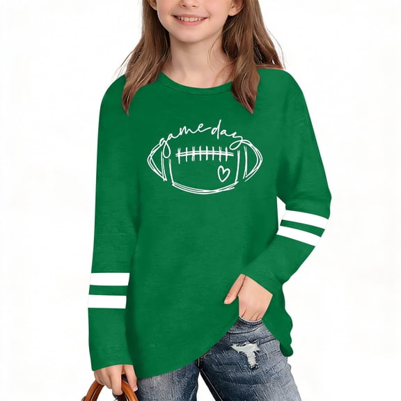 ITSAME Girls Long Sleeve T-Shirts, Round Neck Fashion Print Loose Fit Kids Fashion Leisure Tees Green Size 11-12T