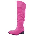 thumbnail image 2 of Women's Slouchy Knee High Boots Pointed Toe Chunky Flat Heel Riding Combat Tall Pull On Boots Hot Pink 6.5(38), 2 of 7