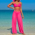 thumbnail image 2 of lcziwo Women's Solid Color Bikini 3 Piece Beach Outfits Casual Halter Neck Bras and Split Mesh Pants with Bottom Shorts Swim Suit Pink L, 2 of 6