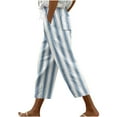 thumbnail image 2 of YanHoo Plus Size Capri Pants for Women Elastic Waisted Drawstring Striped Cropped Trousers Casual Going Out Straight Pants with Pockets, 2 of 5