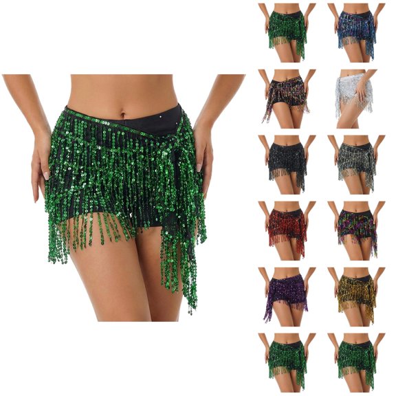 Womens Sequin Fringe Skirt Shorts Booty Dance Festival Bottoms Sequin Tassel Skirts Rave Fringe Hip Scarf