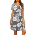 thumbnail image 5 of Lilgiuy Women Floral Maternity Dress Pregnant Dress for Breastfeeding Patchwork Short Sleeve High Waist Sleepwear Dress With Pocket Gray, 5 of 5