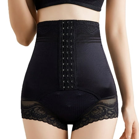 Defitshape Women s High Waist Trainer Soft Lace Firm Compression Tummy Control Waist Cincher Trimmer Slimming Hip Enhancer Butt Lifter Shapewear Underwear Brief Built-in Panties Black Small