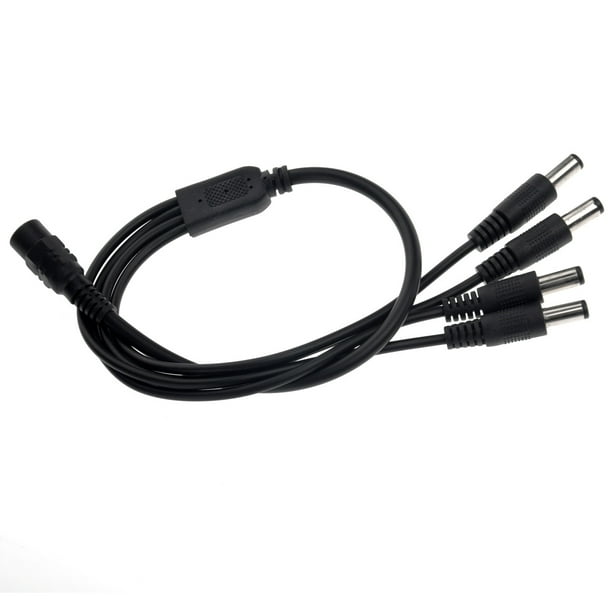 40cm Una hembra de 2.1 mm Jack 2.1mm macho a 4 enchufes de alimentación de CC del divisor del cable adaptador para la cámara de circuito cerrado de televisión (Negro)
