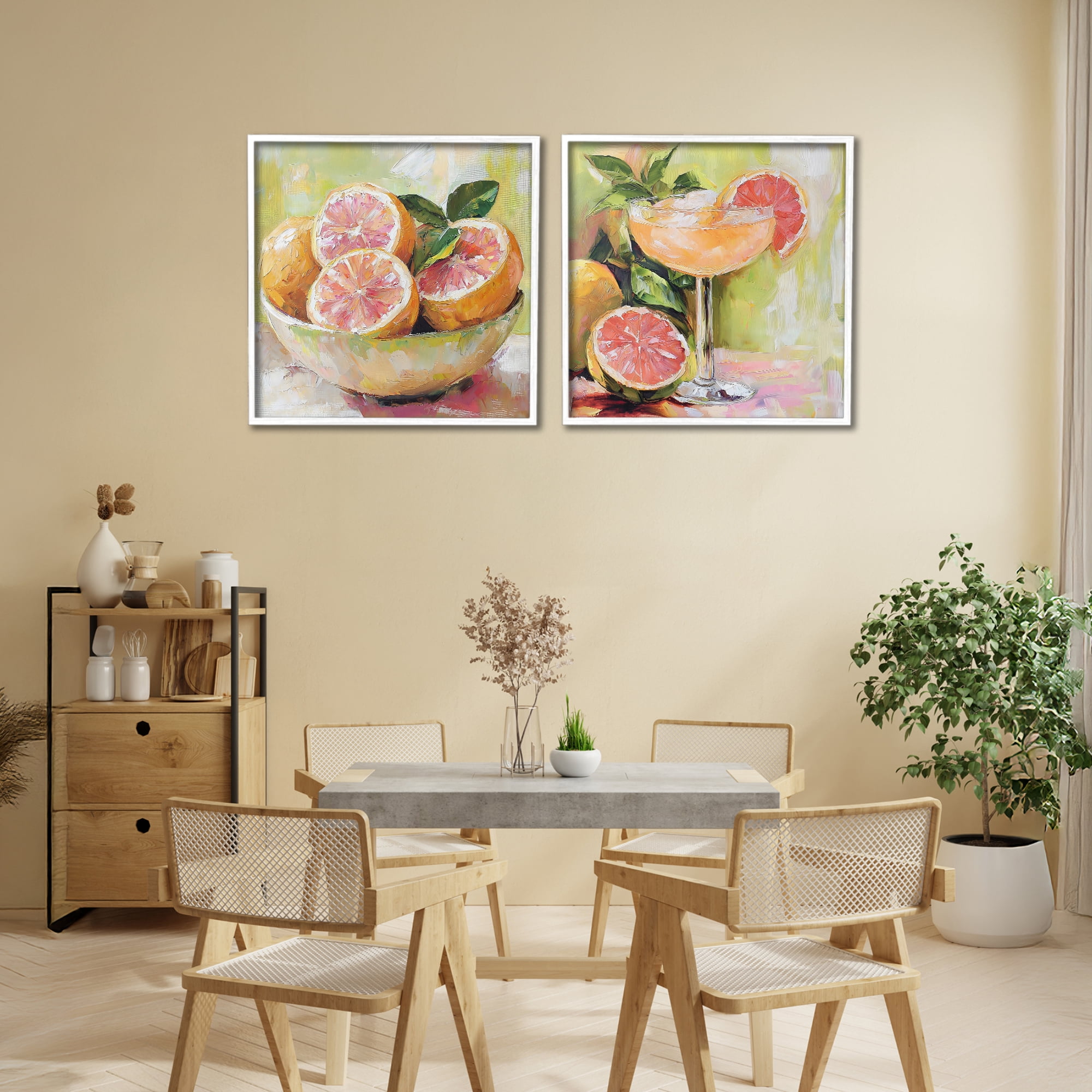 Stupell Industries Grapefruit Bowl & Cocktail 2 Piece White Framed Giclee Art Set, design by Riley B