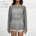 thumbnail image 3 of ATOYSOY Women's Casual Knitted Sweatshirts Hollow Out Loose Ripped Sweaters Solid Color Pullover Long Sleeve Dressy Tunic Tops Fall Winter Round Neck Blouses Outwear Gray S, 3 of 4