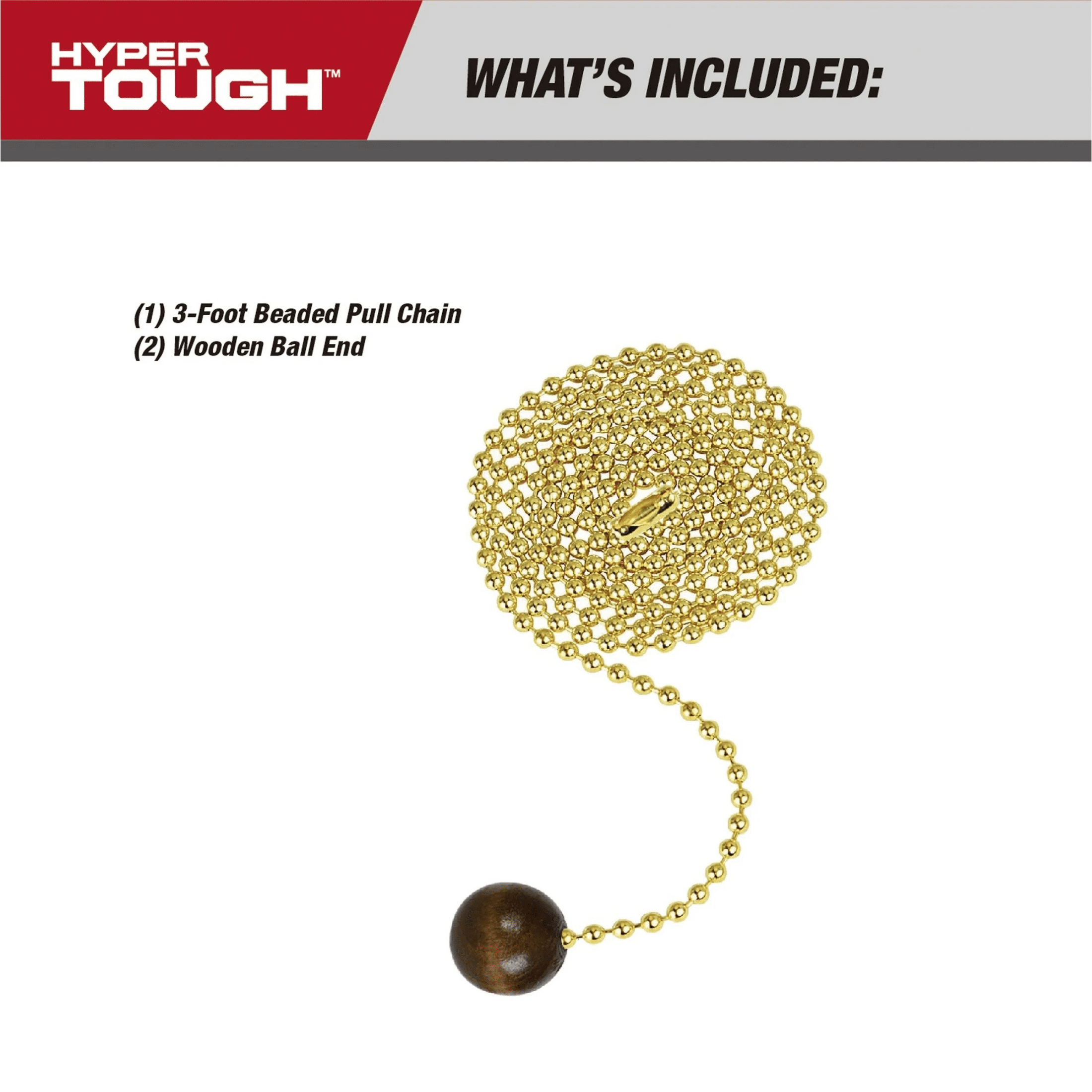 Hyper Tough Ceiling Fan Pull Chain with Wood Ball, 3 ft