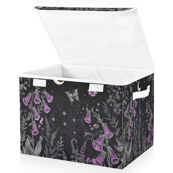 Yayeee Collapsible Cube Storage Bin with Lid Fabric Closet Decorative Basket with Handles, Gothic Floral Print