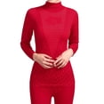 thumbnail image 1 of Sonducket Traje de calzoncillos largos para mujer, conjunto de ropa interior de cuello medio alto para mujer, ropa interior de invierno cálido Ropa interior rojo rosa oscuro, 1 of 6