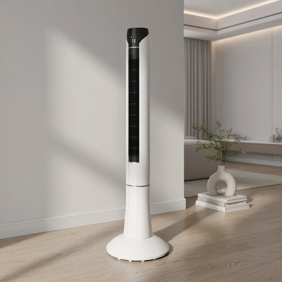 Resenkos 48-inch Portable Tower Fan with Remote Control, 3 Speeds & 80° Oscillation, Quiet Bladeless Design for Bedroom, Living Room, Office – White
