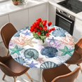 thumbnail image 2 of Coastal Beach Table Cloth, Round Fitted Tablecloths with Elastic Edge, Watercolor Nautical Starfish Shell Wipeable Waterproof Table Cover for Kitchen Wedding 55-60 Inches, 2 of 4