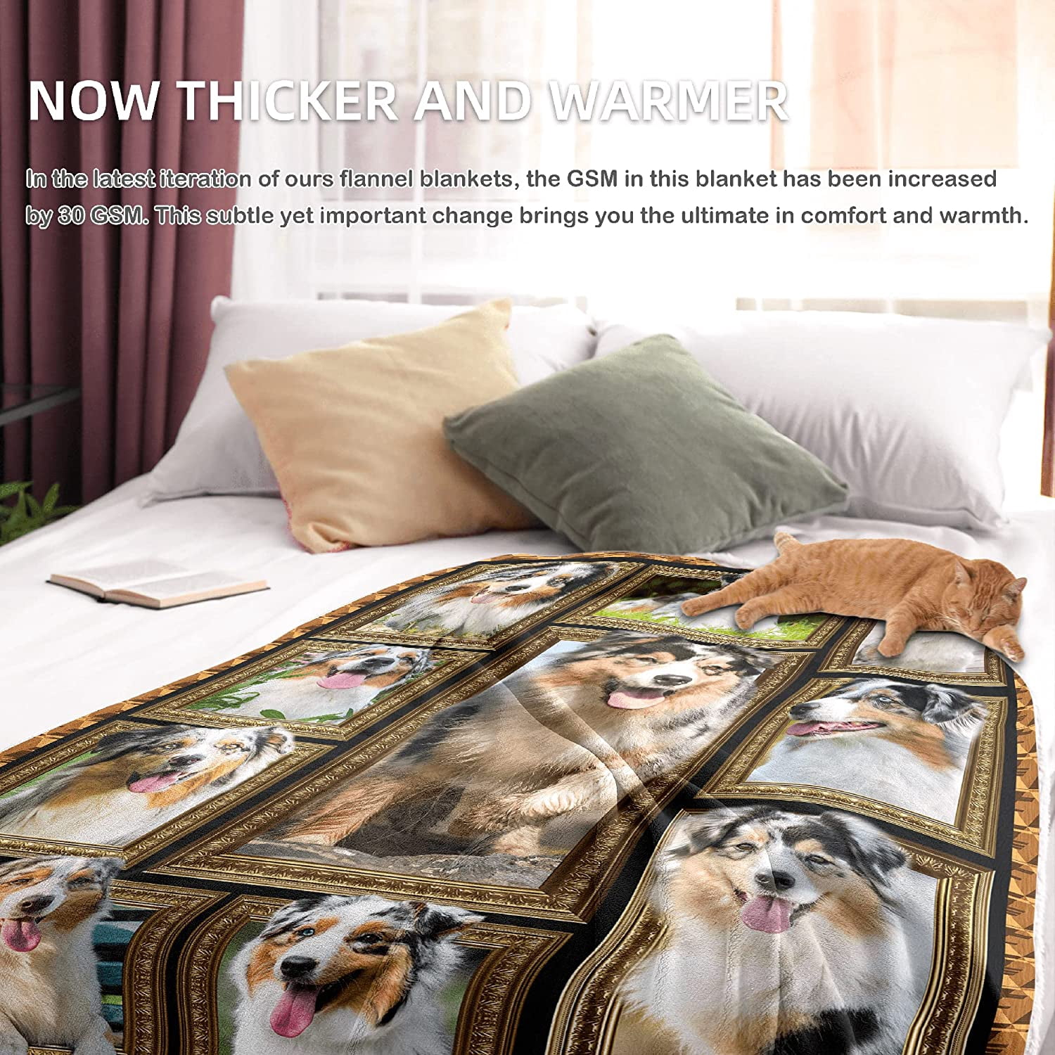 Australian Shepherd Dog Blanket, Fleece Throw Blanket for Couch Bed, Soft Cozy Warm Flannel Blankets and Throws for Sofa Living Room, Gifts for Dog Lovers, 60" x 80" Twin Size