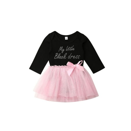

AvoDovA 0-18M Baby Girls Stylish Dress Newborn Babies Girl Princess Party Long Sleeve Dresses Pink/Black Tutu Letters Tulle Dressing Clothes