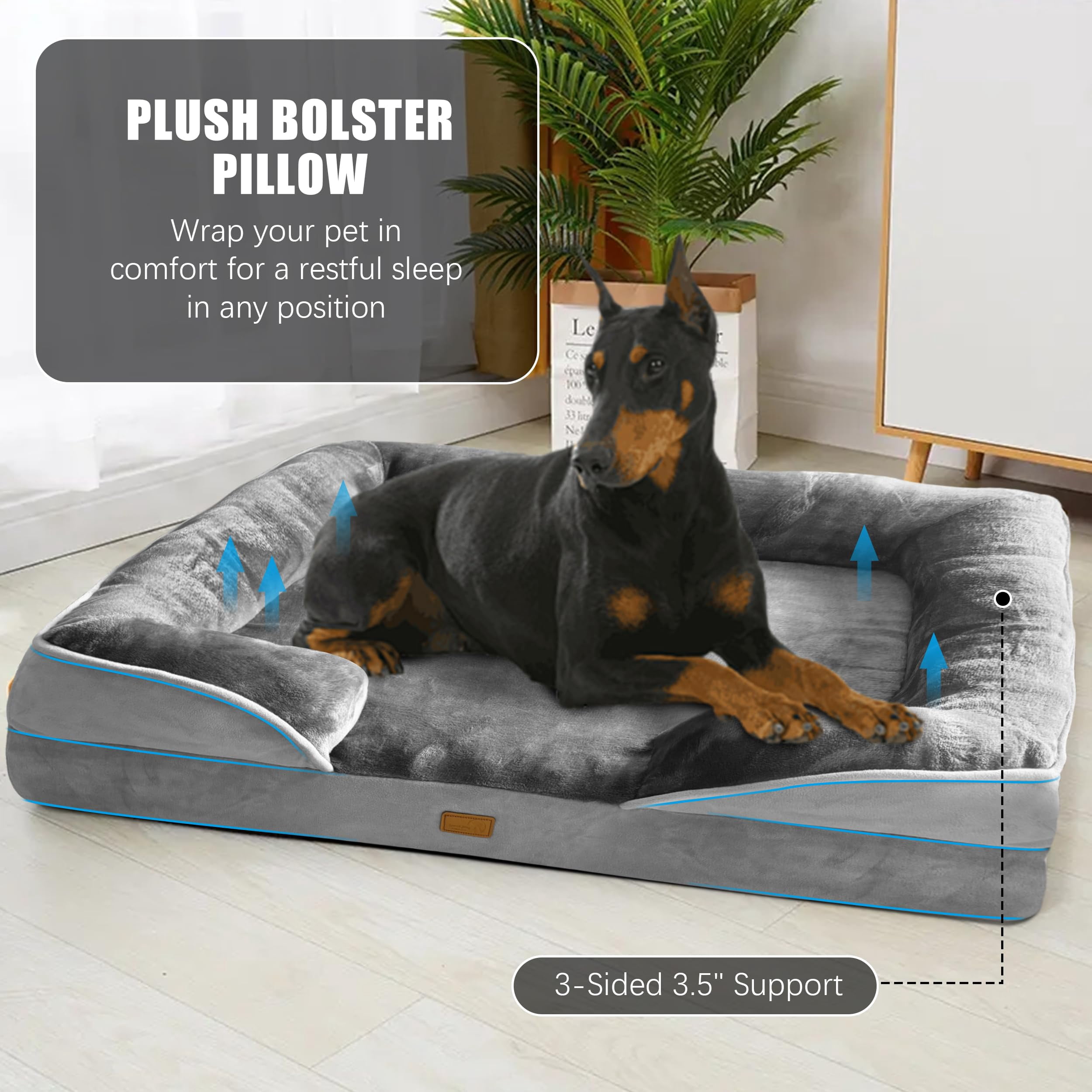 Dog Bed With Sides - Sofa Beds For Extra Large Dogs  Supportive Foam Pet Couch Washable Removable Cover Waterproof Lining And Non-slip Bottom Grey Xxl