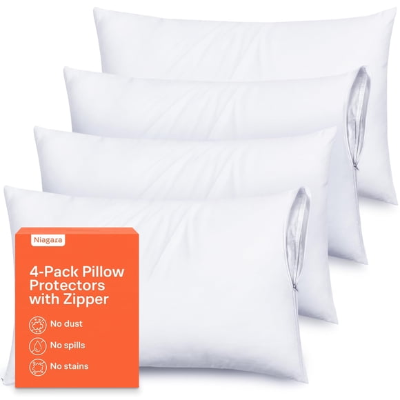 Niagara 4 Pack of Pillow Protectors with Zipper, Effective Dust Protection, Quiet, Stay in Place Pillow Covers, Breathable Case for Pillow Lifespan Extension, White (Standard)