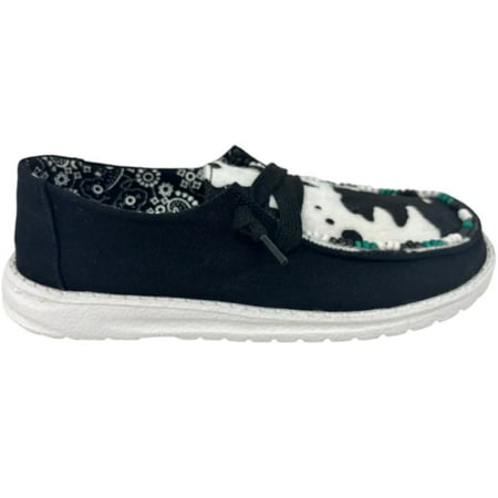 

Gypsy Jazz Clarissa Black White Cow Slip On Shoes