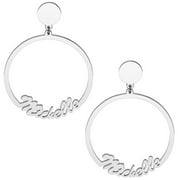 Personalized Planet Silver Plated Script Name with Circle Dangle Earrings ,Women's