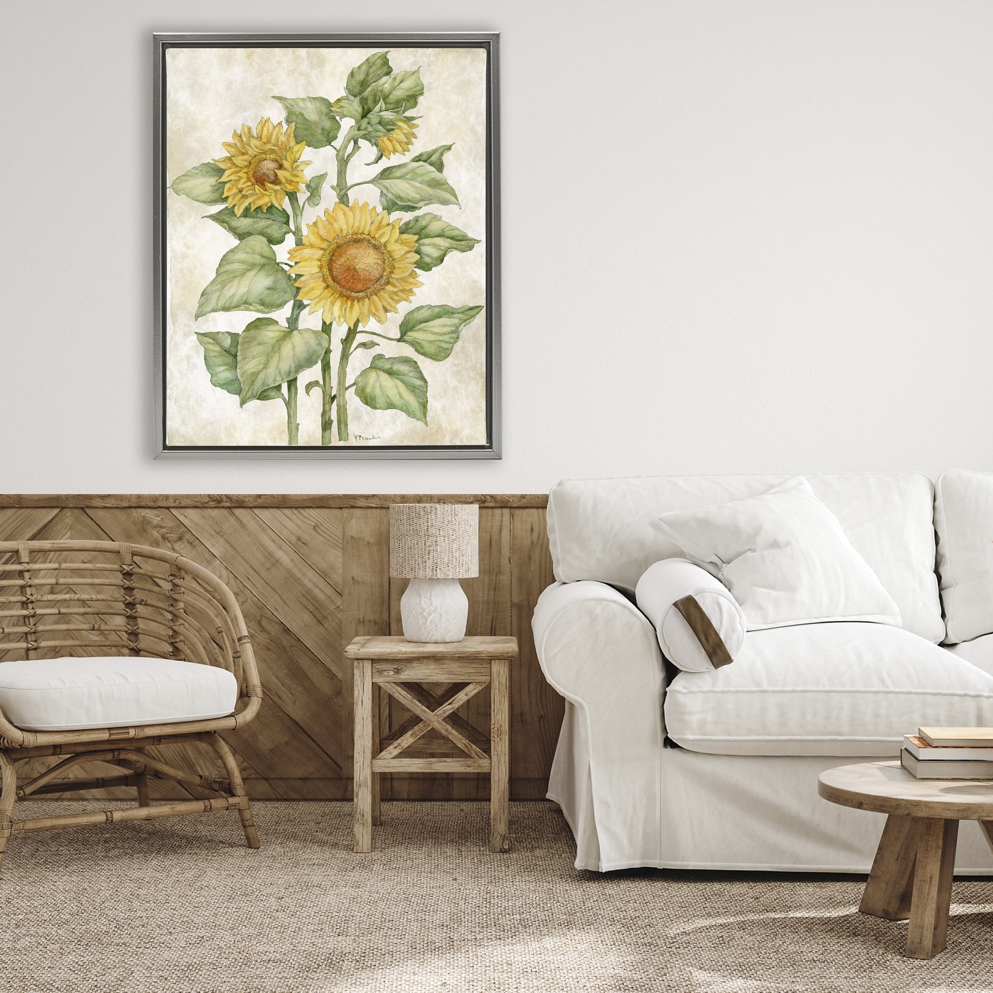 Stupell Industries Floral Journal Sunflower Gray Framed Floater Canvas Wall Art, design by Paul Brent