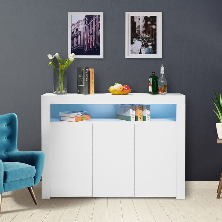 Modern High Gloss Fronts Sideboard Cabinet Storage LED Furniture White Black 
