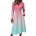 thumbnail image 4 of BOMYJESK Summer Dresses for Women 2026 Wrap Crossover V Neck Fall Midi Dresses Hugging Slim Beach Pleated Formal Office Dress Pink XL, 4 of 5