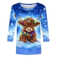 thumbnail image 4 of AGWOLF Plus Size Christmas Shirts for Women Casual 3/4 Sleeve Xmas Tops Crewneck Lightweight Cow Print Ugly Sweatshrits Holiday Festive Tunic Blouse, 4 of 5