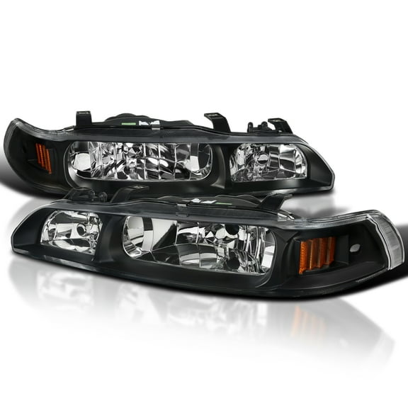 Spec-D Tuning JDM Black 1PC Style Headlights Compatible with 1990-1993 Acura Integra & Hatchback L R Pair Head Light Lamp Assembly