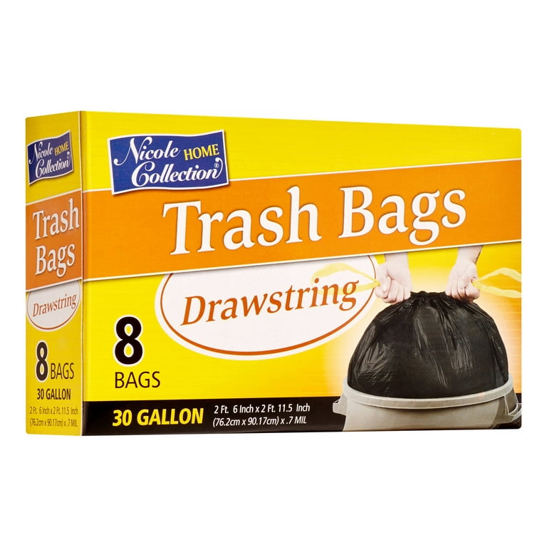 Nicole Home Collection Drawstring Trash Bags, 30 Gallon, Black, 20 ct