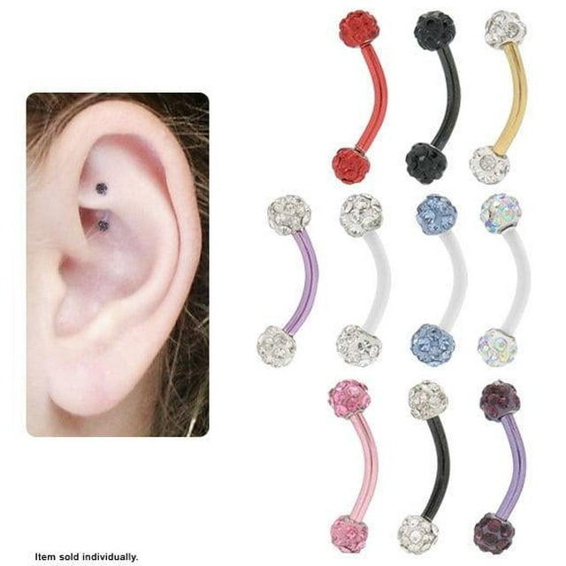 BodyJewelryOnline Titanium Curved Rook Earring with Cz Jewels
