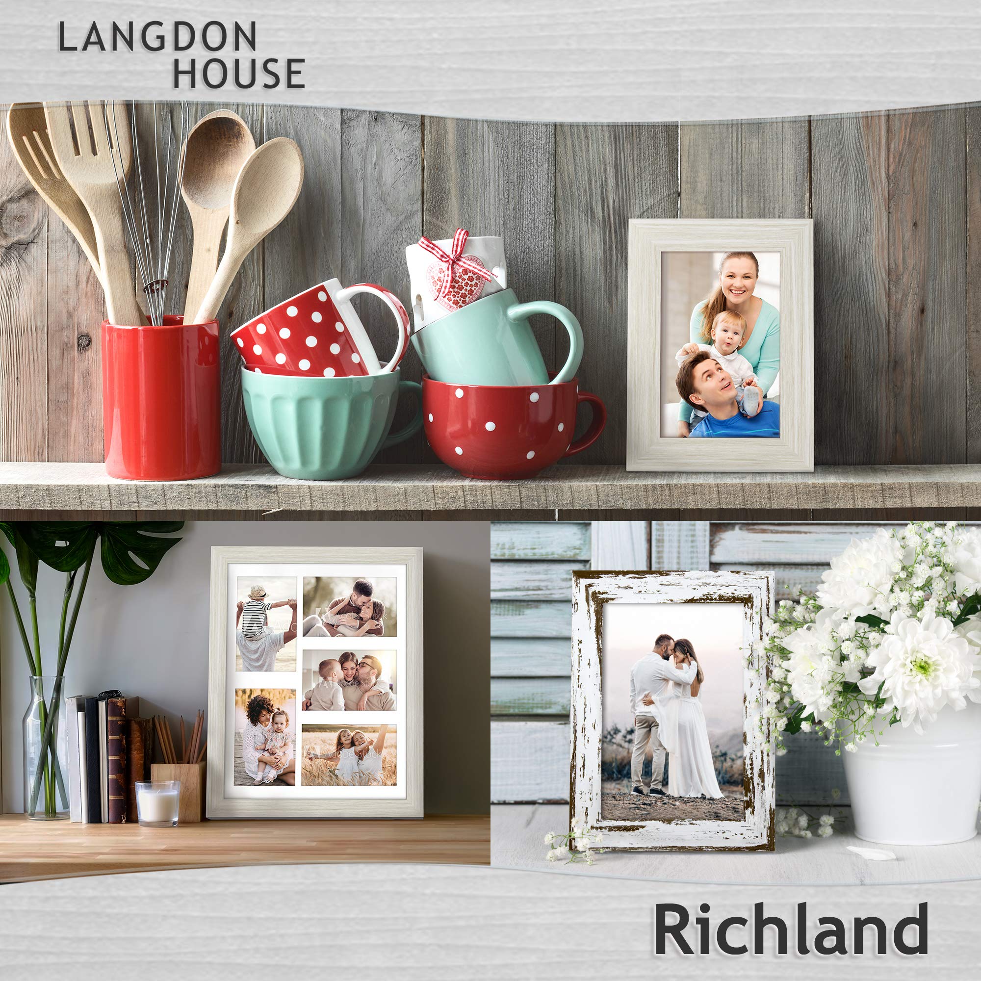 Langdon House 11x14 Almond White Collage Frames w/ Mat for 5 - 4x6 Photos, Contemporary Farmhouse Style, 6 Pack, Richland Collection (US Company)