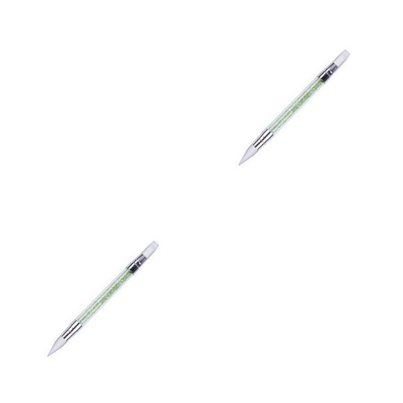 Vogacara Bolígrafo de silicona para escultura artística de uñas, cabezales dobles, mango acrílico de diamantes de imitación para tallado en verde 2piezas