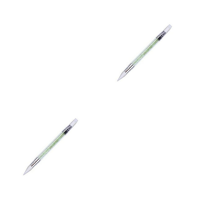 Vogacara Bolígrafo de silicona para escultura artística de uñas, cabezales dobles, mango acrílico de diamantes de imitación para tallado en verde 2piezas