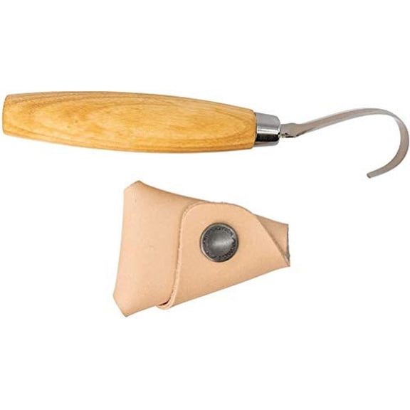 Morakniv 164 Right-Handed Stainless Steel Hook Knife With Leather Sheath For Wood Carving