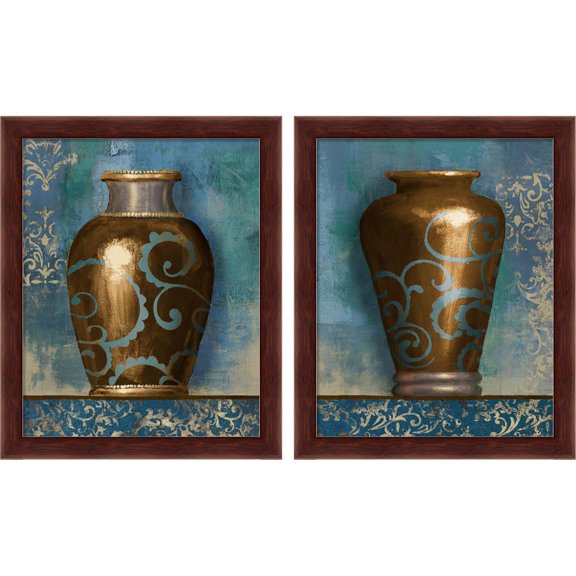 Great Art Now Indie Vessel on Blue by Michael Marcon, 2 Piece Framed Art Set Each 9.25"W x 11.25"H