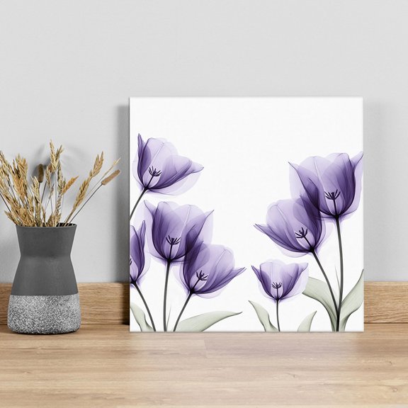 Purple Tulip Wall Art Painting on Canvas, Spring Floral Pastoral Flower Aesthetics Canvas Art Home Prints Wall Art Framed Modern Artwork for Living Room Bedroom Wall Decor 12x12in