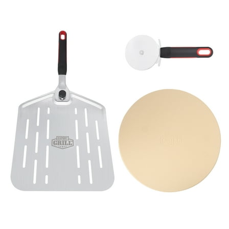 Expert Grill 12" Round Cordierite Pizza Stone Set with Peel and Cutter, 3-Piece