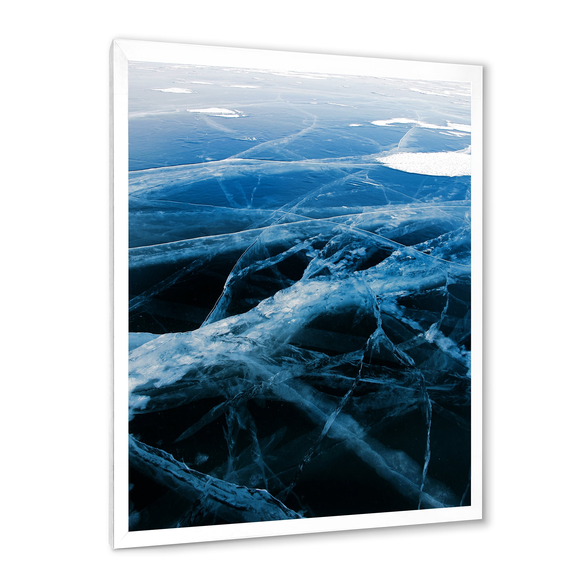 Designart 'White and Blue Ice Structure II' Modern Framed Art Print