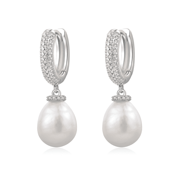 YAMI 9-10mm White Baroque Pearl Earrings 925 Sterling Silver Dangle  Mother's Day Jewelry Gift for Women