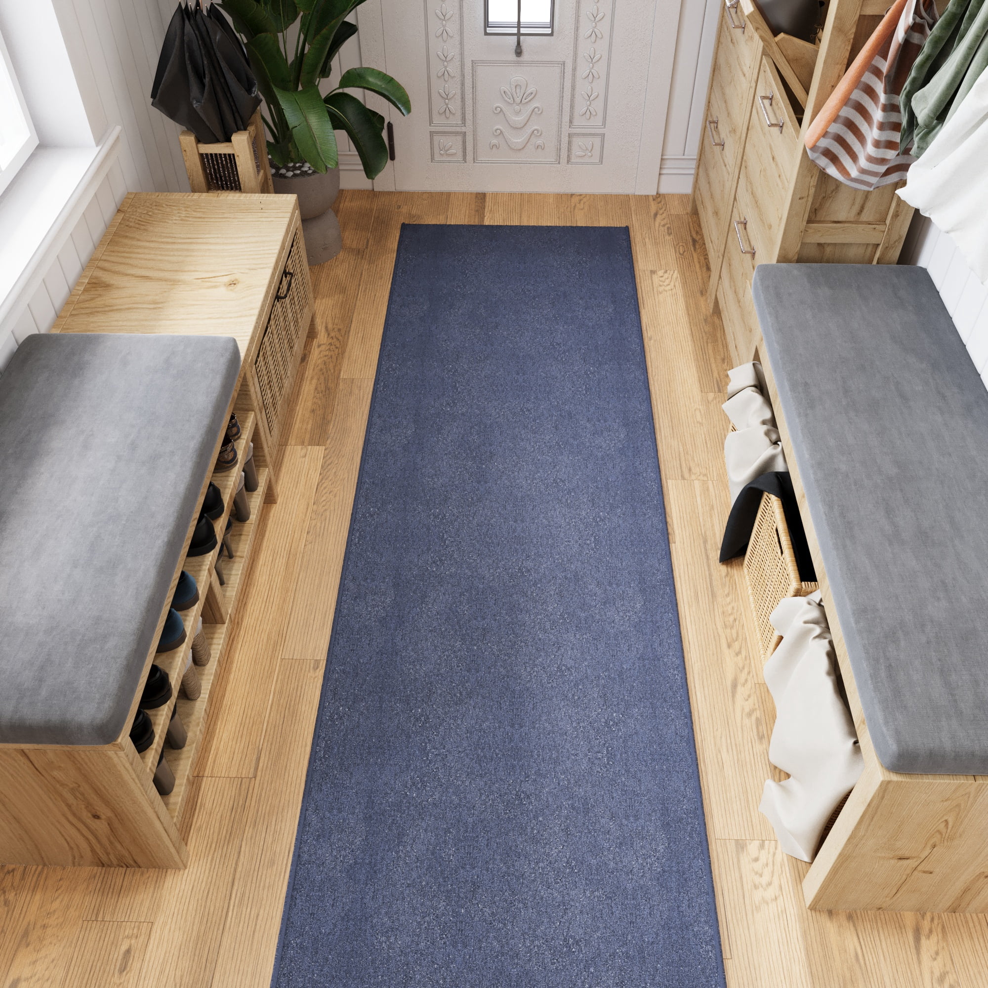 Ottomanson Hallway Runner Rug 1'10" x 47' Non-Slip Stain-Resistant Custom Size Carpet for Kitchen, Blue